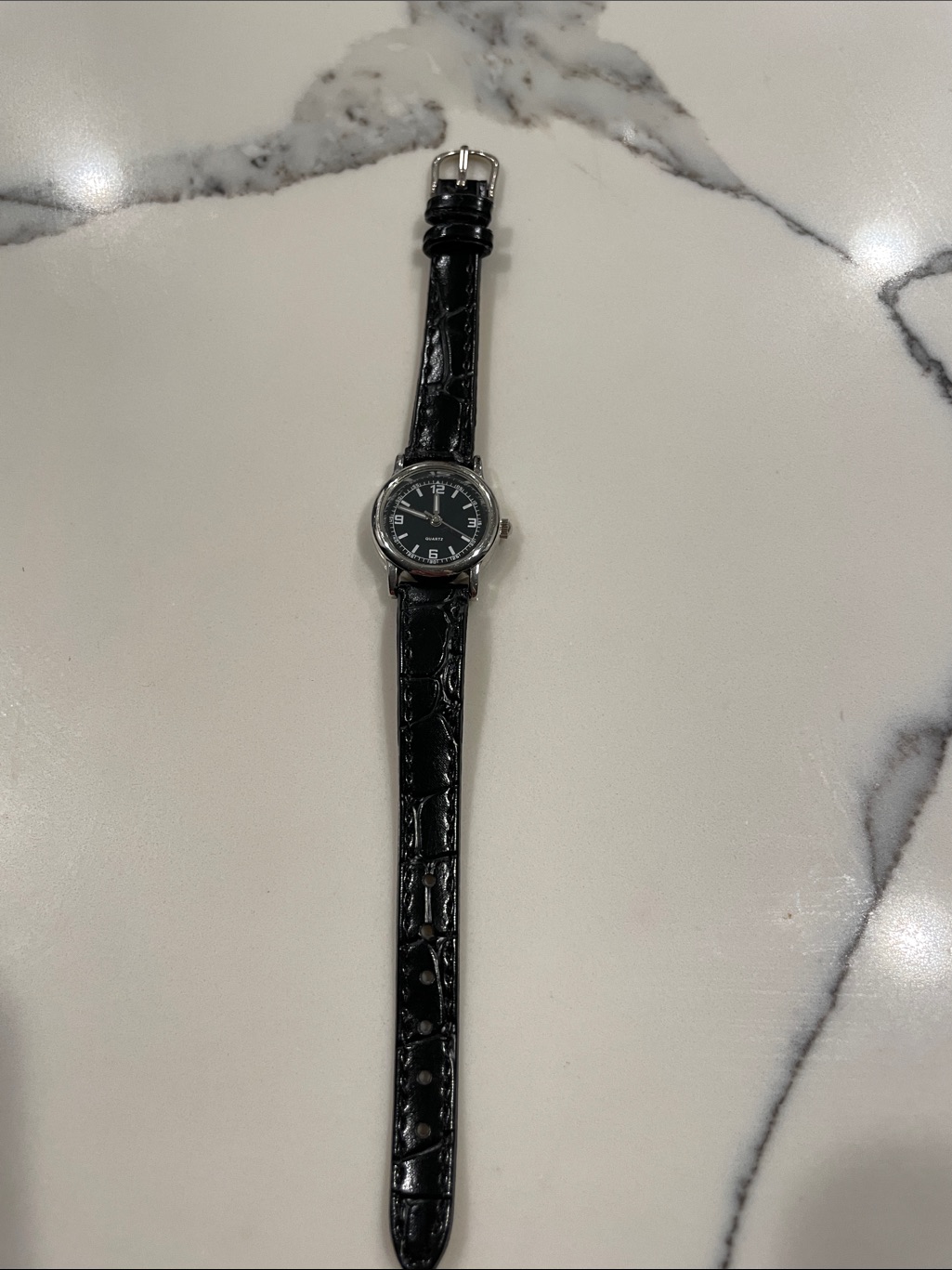 Classic Black Leather Strap Watch